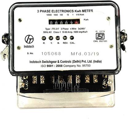 Indotech Three Phase Counter Energy Sub Meter 10-60 Amp Metal Electrical Box