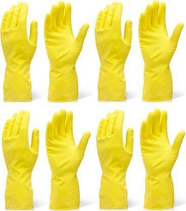 QTM 4 PAIRS Wet and Dry Glove Set (Medium Pack of 8) Rubber  Safety Gloves