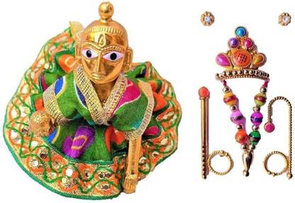 LOTUS RISE SIZE 02 Pittal Laddu Gopal Statue Pital Brass Murti Kanha ji with pushak mukut Laddu Gopal Thakur Ji Metal ,Metal Laddu Gopal Baby Krishna Bal Gopal Thakurji Decorative Decorative Showpiece  -  8 cm