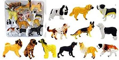 VRUX Mini Realistic Look Dogs Animal Figures Play Set Toy for Kids,Dogs Family Contains Many Different Breeds in one Pack of 12 Pet Dogs Figure