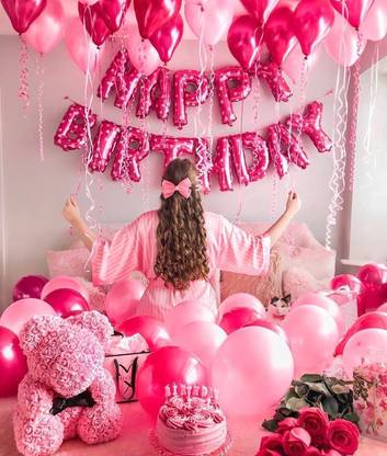 PartyballoonsHK Solid HAPPY BIRTHDAY PINK FOIL BALLOON 13 PCS ,50 PCS HD METALLIC BALLOONS PINK AND LIGHT PINK Letter Balloon