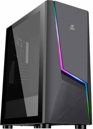 Ant Esports ICE-130AG Mid Tower Computer Case I Gaming Cabinet Supports ATX, Micro-ATX, Mini-ITX Motherboard with Transparent Side Panel 1 x 120 mm Rear Fan Preinstalled - Black Mid Tower Cabinet