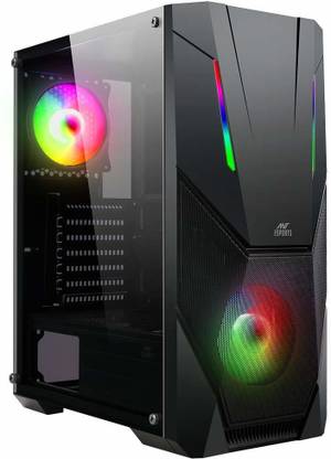 Ant Esports ICE-211TG Mid Tower Computer Case I Gaming Cabinet I Mesh Panel with ARGB Strip Front Panel I Supports ATX MB with Transparent Glass Side Panel, 2 x 120 mm ARGB Fan Preinstalled - Black Mid Tower Cabinet with USB 2.0 and USB 3.0 Ports Compatible with Gaming Console