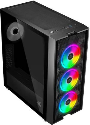 Ant Esports ICE-521MT Mid Tower Computer Case I Gaming Cabinet I Supports ATX MB with Transparent Tempered Glass Side Panel, 3 x 120 mm Auto RGB Front Fans and 1 x 120 mm Rear Fan Preinstalled - Black Mid Tower Cabinet