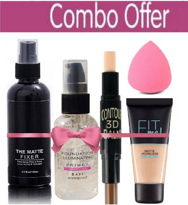 DIAZ BEST PRO TOUCH SKIN HYDRATING FIXER & FOUNDATION FIT ME, SKIN ILLUMINATING PRIMER WITH 2 IN 1 CONTOUR STICK & BLENDER COMBO