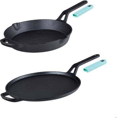 BERGNER Elements Pre-Seasoned Cast Iron - 30cm Tawa, 26cm Frypan Induction Bottom Cookware Set