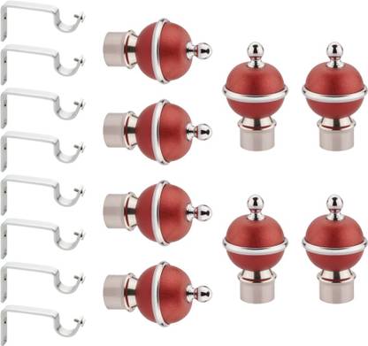 GLOXY Silver, Maroon Rod Rail Bracket, Curtain Knobs, Curtain Hooks, Curtain Rods Metal