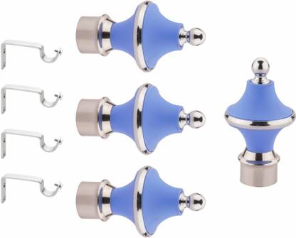 GLOXY Silver, Light Blue Rod Rail Bracket, Curtain Knobs, Curtain Hooks, Curtain Rods Metal