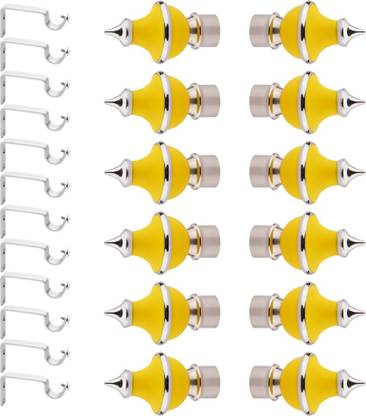 GLOXY Silver, Yellow Rod Rail Bracket, Curtain Knobs, Curtain Hooks, Curtain Rods Metal