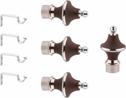 GLOXY Silver, Brown Rod Rail Bracket, Curtain Knobs, Curtain Hooks, Curtain Rods Metal