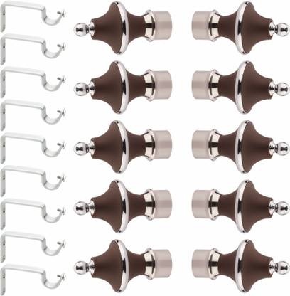 GLOXY Silver, Brown Rod Rail Bracket, Curtain Knobs, Curtain Hooks, Curtain Rods Metal