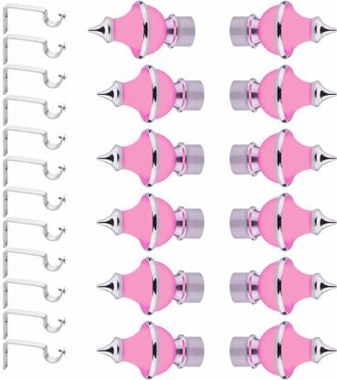 GLOXY Silver, Pink Rod Rail Bracket, Curtain Knobs, Curtain Hooks, Curtain Rods Metal