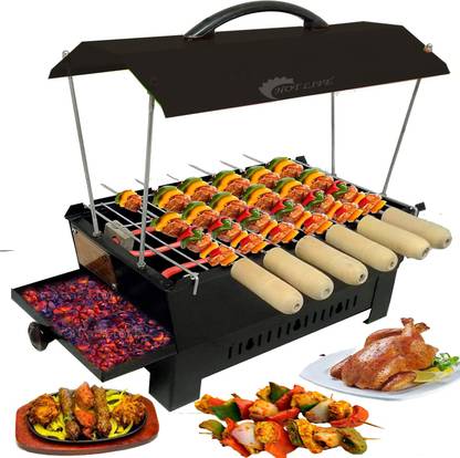 HOT LIFE BBQ-96014 Style Electric Charcoal Barbeque Grill & Tandoor with 6 Wooden Handle Skewers Stainnless Steel Tong Electric Grill Electric Tandoor