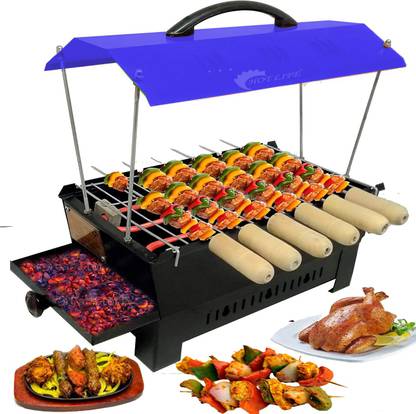 HOT LIFE Blue Hut Shape BBQ-56021 Electric & Charcoal Barbeque 6 Skewers Multi Purpose,Iron, (Blue) Electric Grill Electric Tandoor