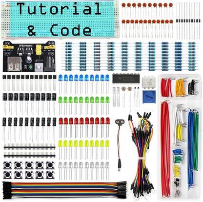 EPICTAC Upgraded Electronics Component Kit with MB102, 140pcs Jumper Wire, Breadboard, Resistors-Capacitors-LEDs for Arduino UNO R3 with Tutorial & Codes Educational Electronic Hobby Kit