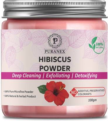 puranex 100% Pure & Natural Hibiscus Powder For Deep Cleansing, Exfollating & Detoxifying Skin Face Pack 100 GM (Pack of 1) 100 GM Each