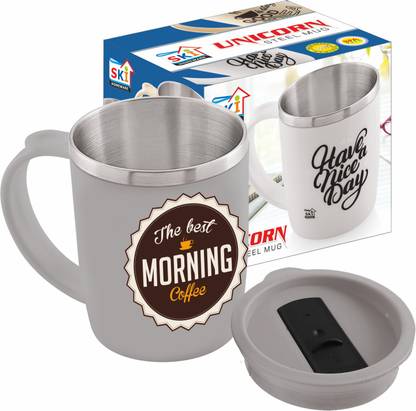 SKI Homeware The Best Morning Steel Unicorn Tea Coffee with Sipper Lid | Insulated Double Wall Stainless with Sipper lid | Best Gift for Girlfriend ,Wife| Stainless Steel Coffee Mug