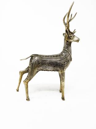 Shabari Emporium Handcrafted 
 Bell Metal Decorative Deer BMIFA_DEER01 Decorative Showpiece  -  22 cm