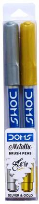 DOMS Metallic Brush Pen (2 Shades) Super soft brush tip Nib Sketch Pens