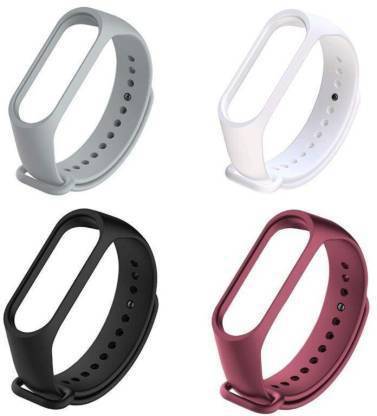 Asotai Combo pack of 4 Silicone Straps for models Xiaomi Mi Band 4 and Mi Band 3, with Plain design and colors - Black, White, Grey and Wine Red (Device not included) Smart Band Strap