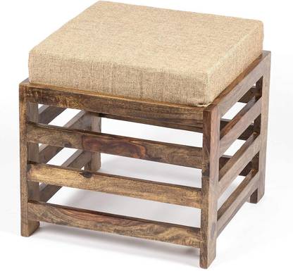 CHITRA FURNITURE Sheesham Wood Single Stool With Cushion|Finish:-Natural Teak| Outdoor & Cafeteria Stool