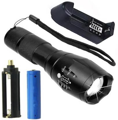 Small Sun PROFESSIONAL LED FLASHLIGHT 5 MODE ZOOMABLE FLASHING TORCH WORKS ON 1 RECHARGEABLE WATERPROOF LONG BEAM METAL TORCH 12W EMERGENCY LIGHT(BLACK) Torch