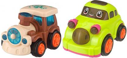 K A Enterprises Pack of 2 Friction Vehicle Toys for Toddlers, Boys, Girls, Baby Toys Birthday Gift for 3,4,5,6,7 Year old kids ( Push & Go Green-Mini Car & Press & Go Train Toy) (set of 2 toys)