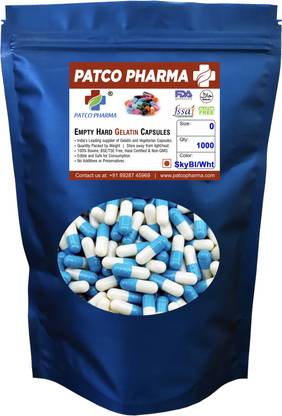 PATCO PHARMA RAW MATERIALS & EQIPMENTS Size 0 Sky Blue/White Empty Gelatin Pill/Capsule, Gluten Free, DIY Powder Filling