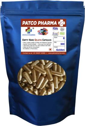 PATCO PHARMA RAW MATERIALS & EQIPMENTS Size 0 Golden Empty Gelatin Pill/Capsule, Gluten Free, DIY Powder Filling