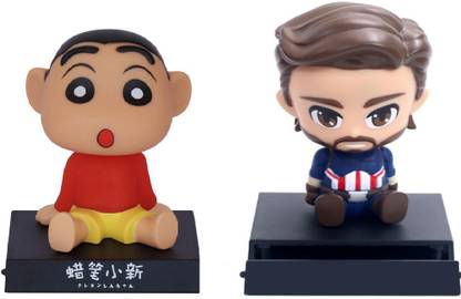 Daiyamondo Shinchan With Captain America Bobble head Big Size Bobble Head - Action Figure Moving Head Bobblehead Spring Dancing PVC Bobble Spring Dancing Doll Toy Car Dashboard Bounce Toys for Car Interior Dashboard