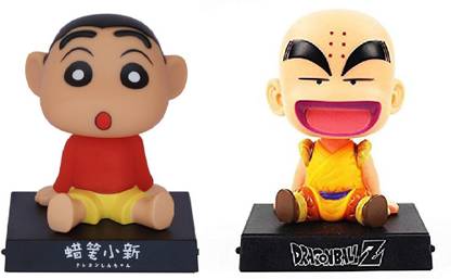 Daiyamondo Shinchan With Dragon Ball Krilin Takla Bobble head Big Size Bobble Head - Action Figure Moving Head Bobblehead Spring Dancing PVC Bobble Spring Dancing Doll Toy Car Dashboard Bounce Toys for Car Interior Dashboard