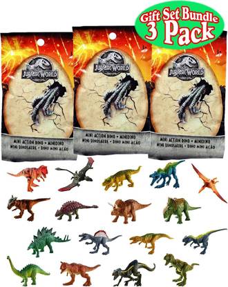 Jurassic World Mini Action Dinosaur Figures Blind Bags Set Bundle (Assorted Colour) - Pack of 3