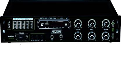 ABODOS M.NO.-4444 High Quality Transistor 4Channel Stereo Power Amplifier with Big LED Spectrum Analyser /Bluetooth/Recording/MIC Input/USB/SD Card Slot/FM Radio/AUX Input/Remote Control & Built-in Equalizer with Bass, Treble & Balance Control 350 W AV Power Amplifier (Black) 350 W AV Power Amplifier