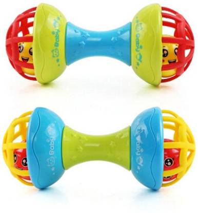 KIDAKING Soft Rattles Toys for Babies Toy Dumbbell Rattle Toy for Infants, New Born Toy – (Multicolor; Pack of 2) Rattle