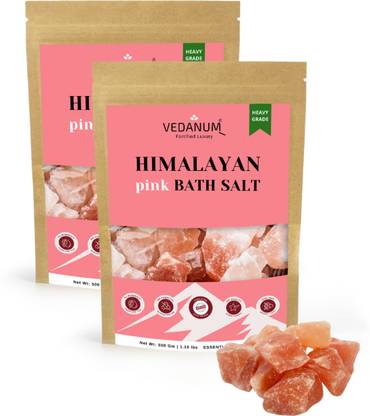 Vedanum Unrefined Rock Grade Himalayan Pink Bath Salt with 84 Rich Moninerals for Air Purification, Negative Energy Treatmnet, and Bathing 1 KG Pack