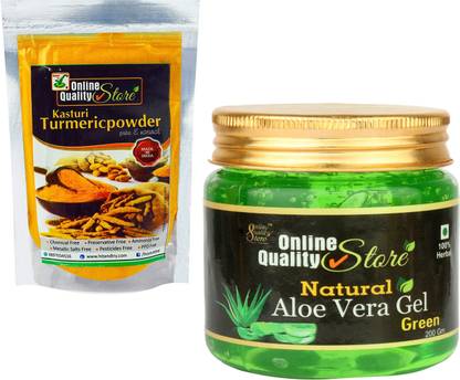 Online Quality Store Organic Aloe Vera Gel Green + Kasturi Turmeric Powder For Face_400g