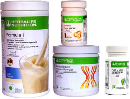 HERBALIFE Power Pack Weight Loss Combo With Formula 1 Nutritional Shake Mix - Kulfi Flavor + Personalized Protein Powder 200 Gram + Afresh Energy Drink Mix - Elaichi Flavor + Cell U Loss Tablets For Fat Loss Combo