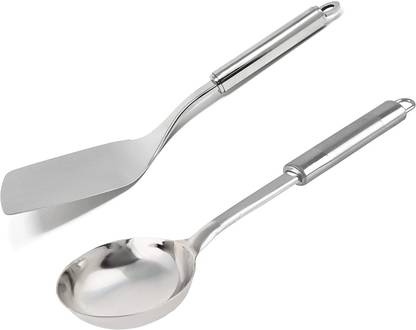 KUBER INDUSTRIES Stainless Steel Kitchen Utensil Set of 2 (Spatula & Ladle) Cooking Utensils - Nonstick Kitchen Utensils Cookware Set Best Kitchen Gadgets Kitchen Tool Set Gift (Silver) Kitchen Tool Set