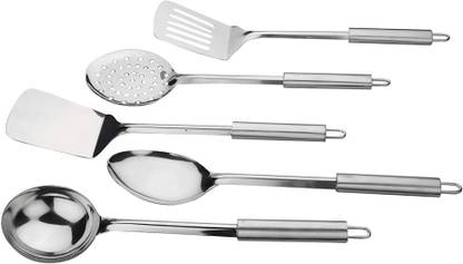 KUBER INDUSTRIES Stainless Steel Kitchen Utensil Set - 5 Cooking Utensils - Nonstick Kitchen Utensils Cookware Set Best Kitchen Gadgets Kitchen Tool Set Gift (Silver) Kitchen Tool Set
