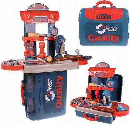 QWICK CLICK Engineer Mechanic Repair Workshop Miniature Tool Table Kit For Toolbox Construction Portable Suitcase Box Set For Kids