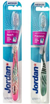 Jordan Individual Reach toothbrush small head and slim handle Medium bristles (Random Color) Soft Toothbrush
