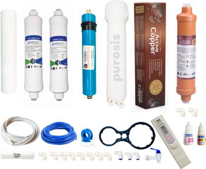BAREEZÉ PURE complete Ro purifier filter ,service kit of 80 GPD membrane water with all accessories (Full Service KIt With 02 Inline) with ACTIVE COPPER Solid Filter Cartridge