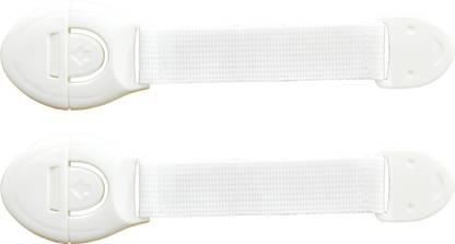 The Little Lookers Safety Lock with Push Button and Nylon Strap for Doors, Cabinets, Fridge, Drawers, Dustbin | Safety Accessories for Babies/Kids/Children/Infants/Toddlers (White, Pack of 2)