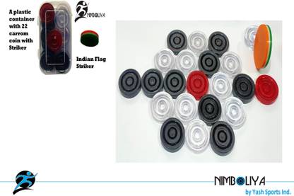 NIMBOLIYA Transparent R-22 coin/pawn & Indian flag color strikers with ( with carry box) Carrom Pawns