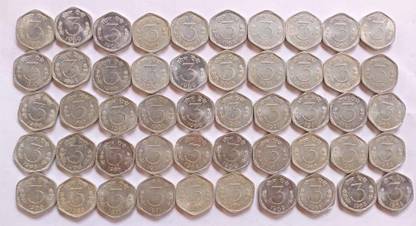 MANMAI COINS 50 COINS LOT - UNC NEW CONDITION - 3 Paise 1964-1971 Aluminium 1.2 g 21 mm - INDIA Medieval Coin Collection