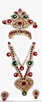 DURGA HOISIERY LADOO GOPAL DEGIGN COLOURFUL STONES HEART SHAPE MALA SHRINGAR SET FOR SIZE 2 OR 3 NUMBER ; Deity Ornament