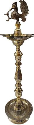 METALCRAFTS Mayur Lamp, Inauguration Lamp, Brass, 27", 65 cm Brass Table Diya