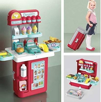 Navmi 4 in 1 Mobile Sweet Shop Set Kitchen Set Toy for Kids / Ice Cream Sweet Shop, Sweet Dessert with Vending Accessories Play Set for Kids with Light & Sound Toy for Kids