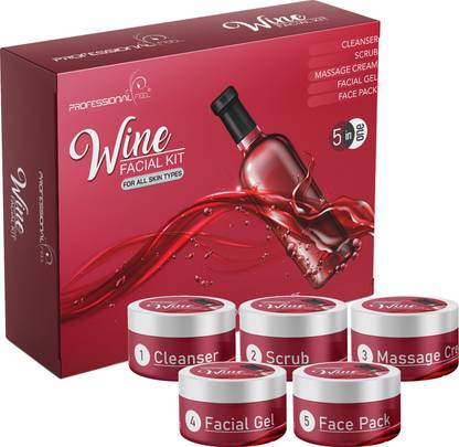 PROFESSIONAL FEEL Red Wine Diamond Facial Kit, Premium Range For Fairness, Whiting, Skin, Instant Glow, Way to use facial kit, Fairness, Whitening, Skin, Instant Result Without Damage Skin (Set of 5)