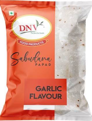 DNV Natural Garlic lehsun Flavour Sabudana Papad 280gm Pack of 4 (70g x 4) | Gluten Free | Fasting Friendly | Tapioca Papad | Sago Papad Masala Papad (Pack of 4)